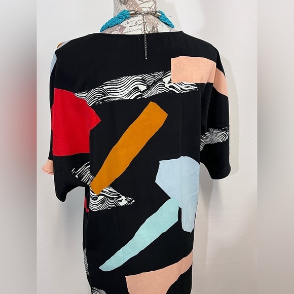 🛍️BAR III Black with red and orange abstract print shirt dress size‎ XS. - Picture 4 of 11